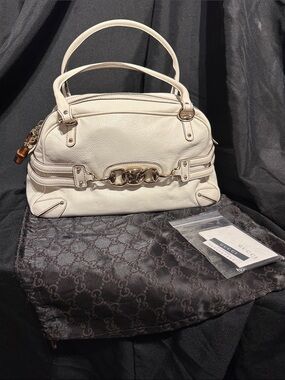 Vintage Gucci Leather Wave Boston Double-Handle Shoulder Bag with Gold Hardware